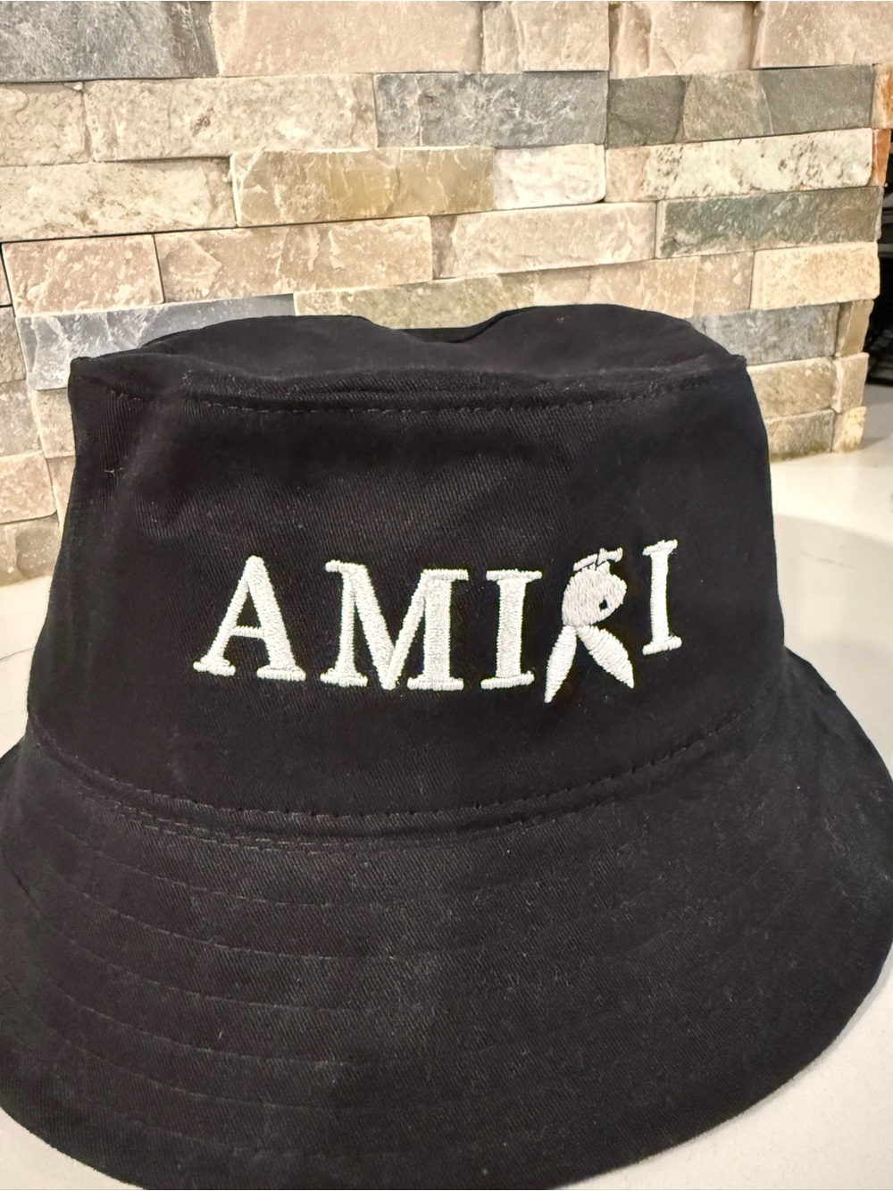 AMIRI Black Embroidered Bucket Hat Size 10.5 in